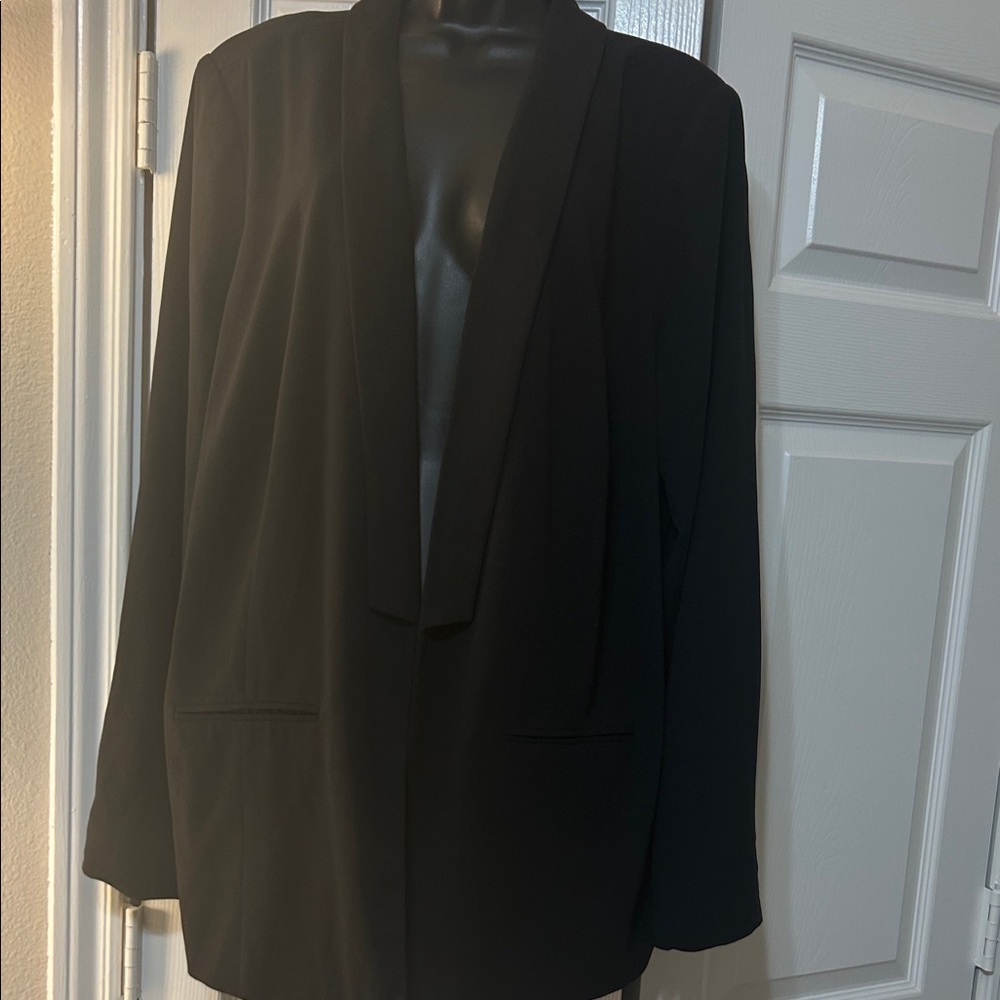 Black Women's Open Front Blazer Jacket - Picture 3 of 6